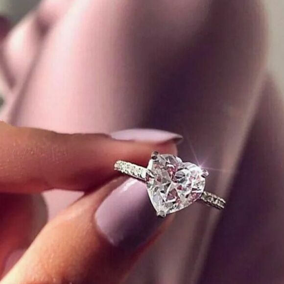 The Best seller!Delicate 925 Silver & CZ  Heart Ring sz 6 - Picture 7 of 15